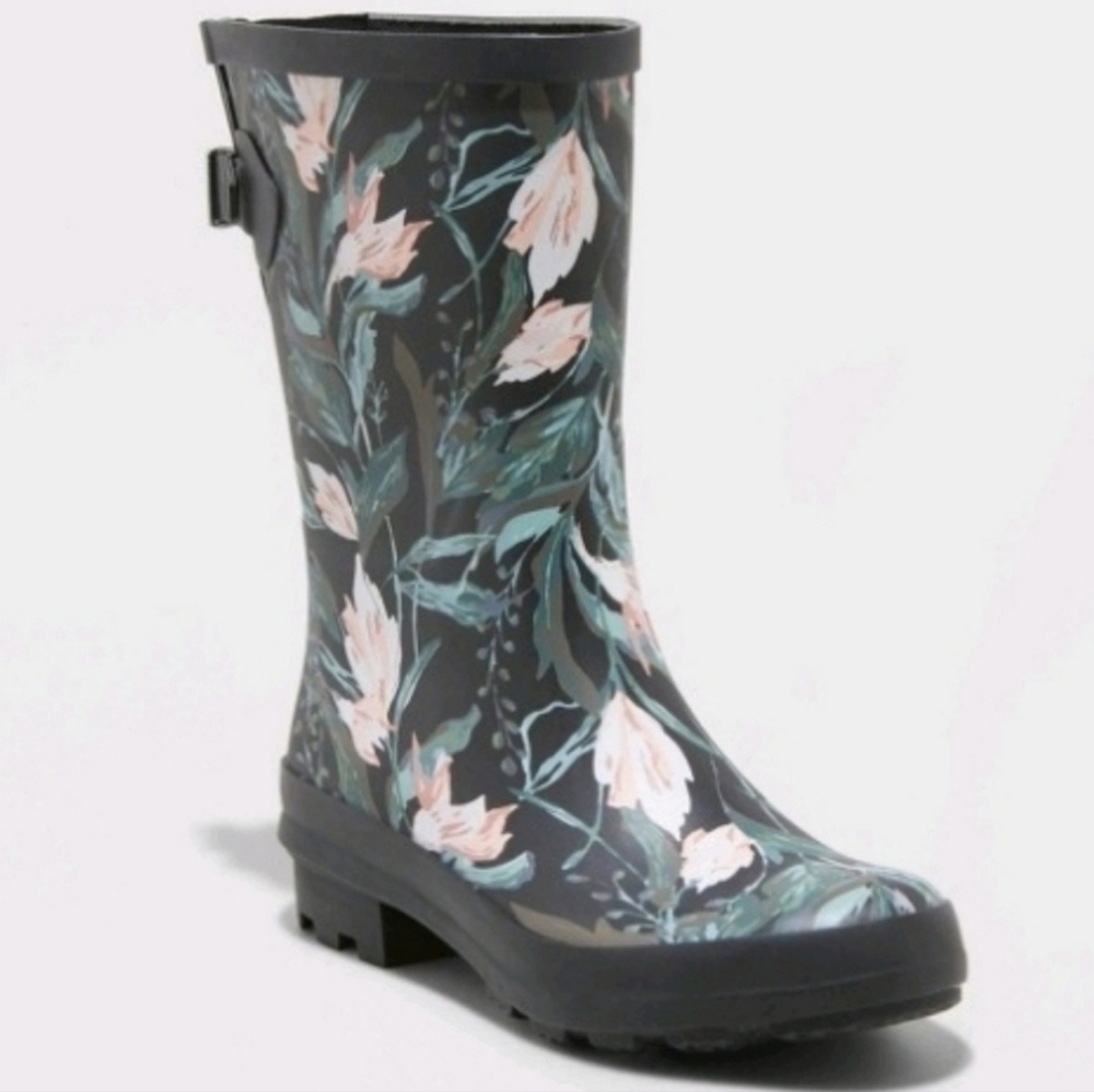 A New Day WATERPROOF Floral Vicki Mid Calf Rubber Rain Boots